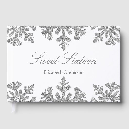 Silver Snowflake Winter Sweet 16 Gästebuch (Vorderseite)