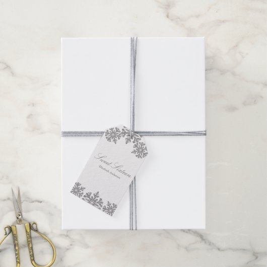 Silver Snowflake Winter Sweet 16 Geschenkanhänger (Mit Garn)
