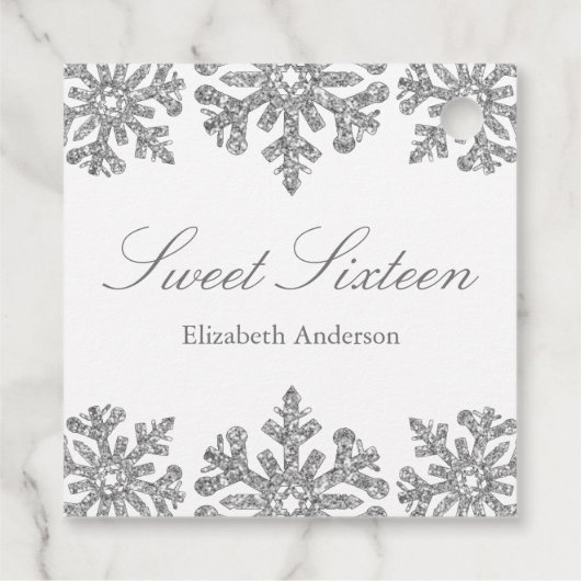 Silver Snowflake Winter Sweet 16 Geschenkanhänger (Rückseite)