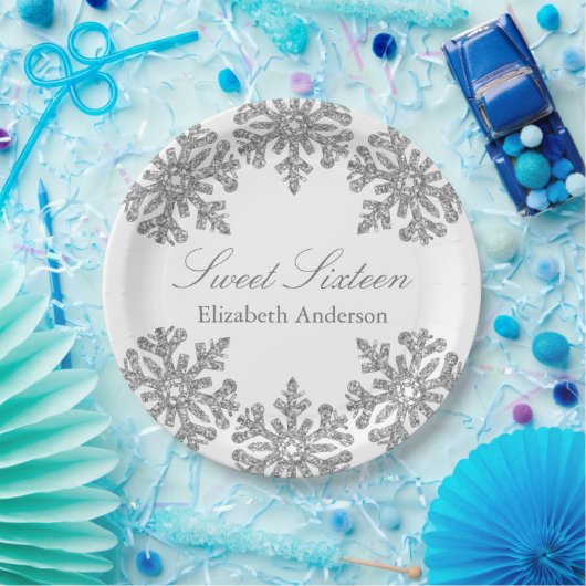 Silver Snowflake Winter Sweet 16 Pappteller (Party)