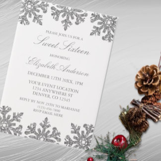 Silver Snowflake Winter Sweet 16 Pergament Einladungen
