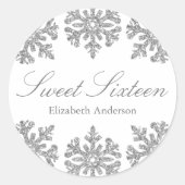 Silver Snowflake Winter Sweet 16 Runder Aufkleber (Vorderseite)