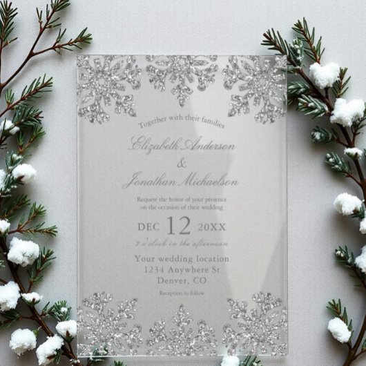 Silver Snowflake Winter Wedding Acryleinladungen