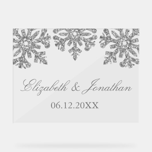 Silver Snowflake Winter Wedding Acrylschild (Vorderseite)