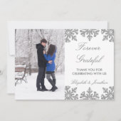 Silver Snowflake Winter Wedding Dankeskarte (Vorderseite)