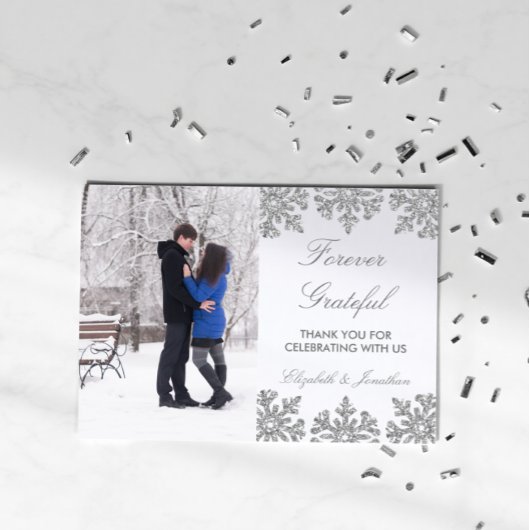 Silver Snowflake Winter Wedding Dankeskarte