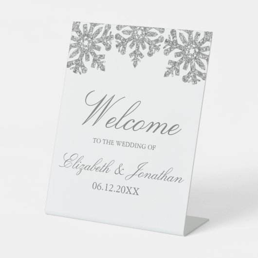 Silver Snowflake Winter Wedding Sockelschild (Vorderseite)