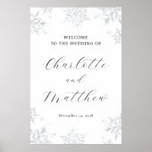 Silver Snowflake Winter Wedding Willkommenszeichen Poster (Vorne)