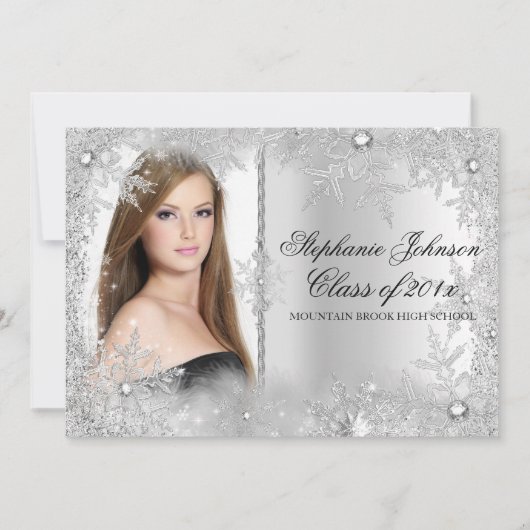Silver Snowflake Winter Wonderland Abschluss Card Einladung (Vorderseite)