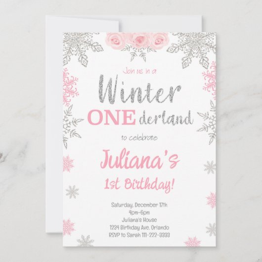 Silver Snowflake Winter Wonderland Einladung zum G (Vorderseite)