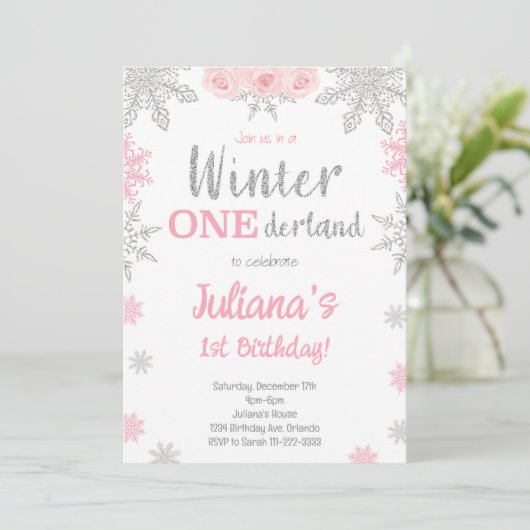 Silver Snowflake Winter Wonderland Einladung zum G (Stehend Vorderseite)