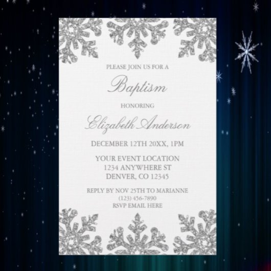 Silver Snowflake Wintertaufe Einladung