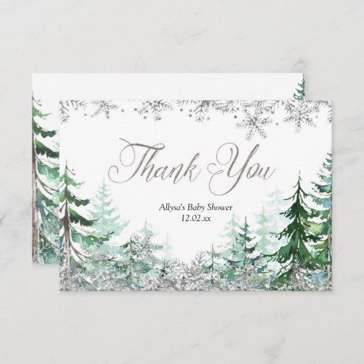 Silver Snowflake Winterwald Danke Karte (Vorne/Hinten)