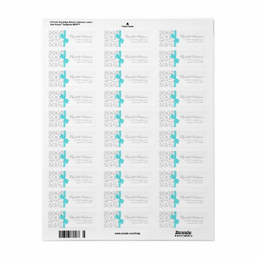Silver Snowflakes Aquamarin Bow Address Labels (Vorne)