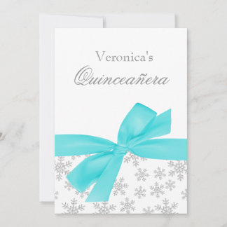 Silver Snowflakes Aquamarin Bow Quinceanera Einlad Einladung