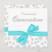 Silver Snowflakes Aquamarin Bow Quinceanera Einlad Einladung (Vorne/Hinten)