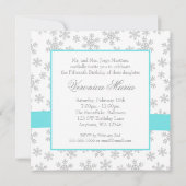 Silver Snowflakes Aquamarin Bow Quinceanera Einlad Einladung (Rückseite)