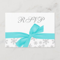 Silver Snowflakes Aquamarin Bow RSVP Card