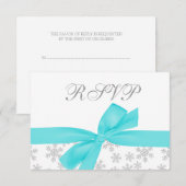 Silver Snowflakes Aquamarin Bow RSVP Card Karte (Vorne/Hinten)
