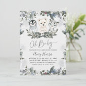 Silver Snowflakes Arctic Animal Winter Baby Dusche Einladung (Stehend Vorderseite)