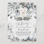 Silver Snowflakes Arctic Animal Winter Baby Dusche Einladung (Vorne/Hinten)