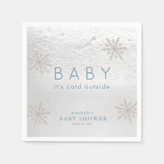 Silver Snowflakes Blue Baby Dusche Napkins Serviette (Vorderseite)