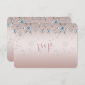 Silver Snowflakes Crystal Pearl Pink Wedding RSVP (Vorne/Hinten)