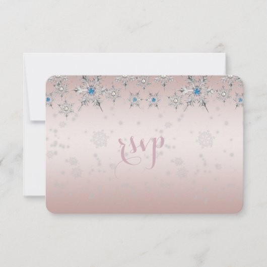 Silver Snowflakes Crystal Pearl Pink Wedding RSVP (Vorderseite)