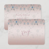 Silver Snowflakes Crystal Pearl Pink Wedding RSVP Karte (Vorne/Hinten)
