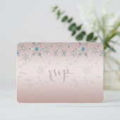 Silver Snowflakes Crystal Pearl Pink Wedding RSVP Karte (Stehend Vorderseite)