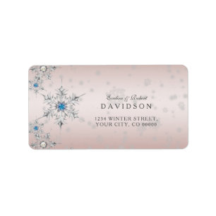 Silver Snowflakes Crystals Blue Pearl Pink Taufe Adressaufkleber