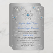 Silver Snowflakes Crystals Blue Pearls Hochzeit Einladung (Vorne/Hinten)