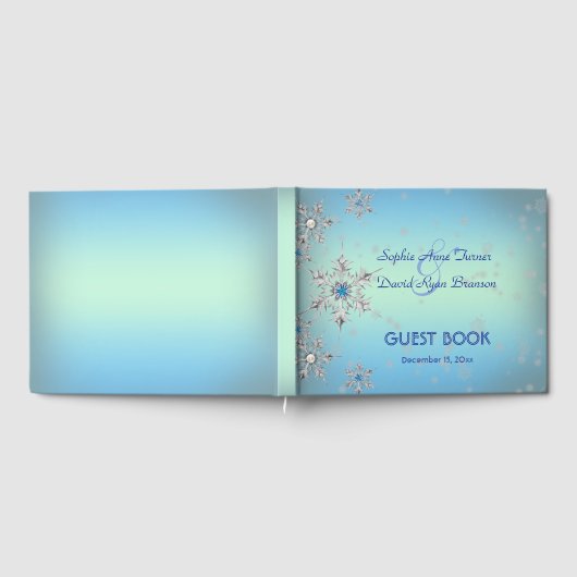 Silver Snowflakes Crystals Blue Pearls Hochzeit Gästebuch (Voll)