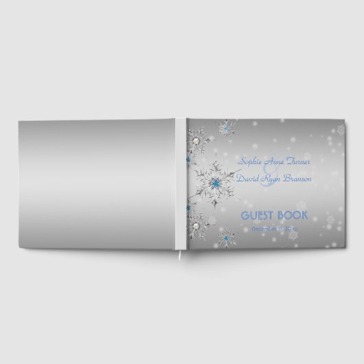 Silver Snowflakes Crystals Blue Pearls Hochzeit Gästebuch (Voll)