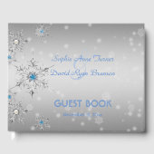 Silver Snowflakes Crystals Blue Pearls Hochzeit Gästebuch (Vorderseite)