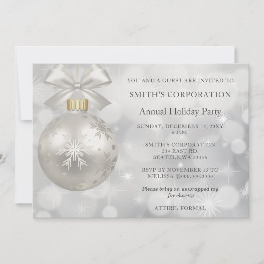 Silver Snowflakes Elegante Corporate Holiday Party Einladung (Vorderseite)