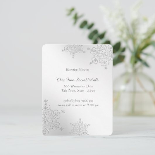 Silver Snowflakes Empfang Begleitkarte (Stehend Vorderseite)