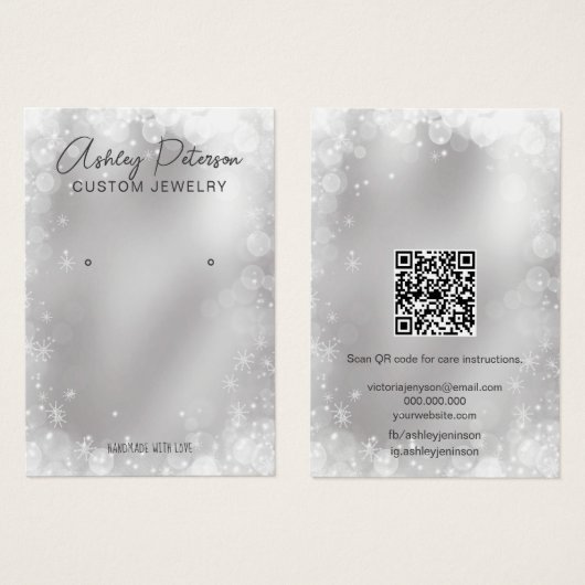 Silver Snowflakes festliche QR Code Ohrring-Anzeig (Vorne & Hinten)