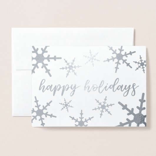 Silver Snowflakes Happy Holidays Script Folienkarte (Vorderseite mit Umschlag)