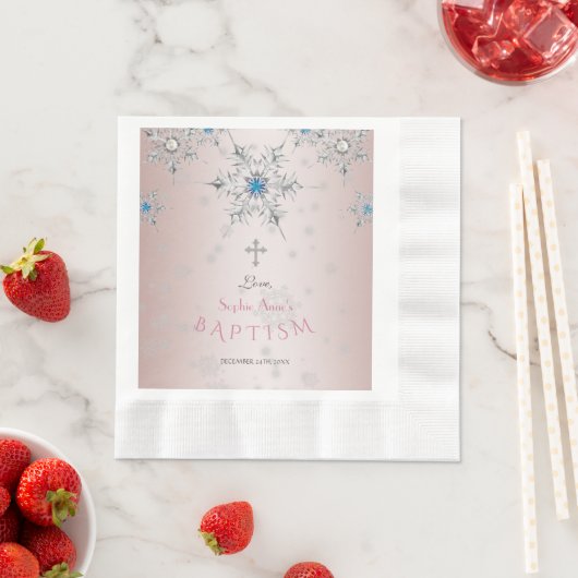 Silver Snowflakes Kristallwaren Pink Pearls Taufe Serviette (Beispiel)