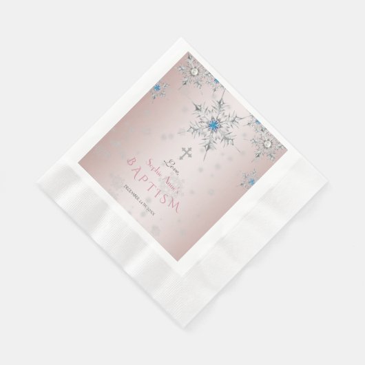 Silver Snowflakes Kristallwaren Pink Pearls Taufe Serviette (Ecke)