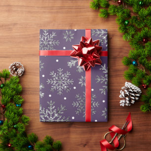Silver Snowflakes Lila Muster Geschenkpapier