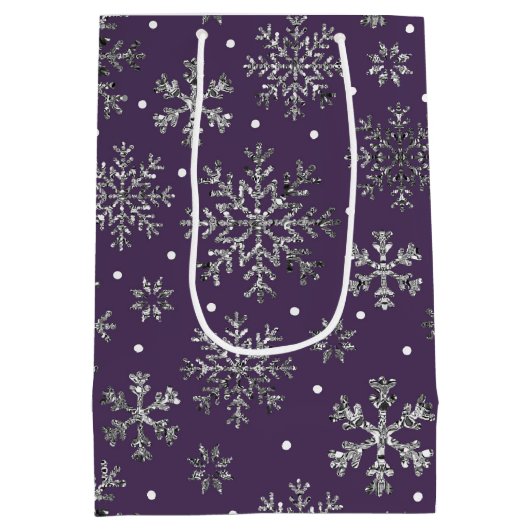 Silver Snowflakes Lila Muster Mittlere Geschenktüte (Rückseite)