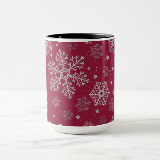 Silver snowflakes on dark red tasse (Zentrum)