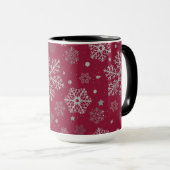 Silver snowflakes on dark red tasse (VorderseiteRechts)