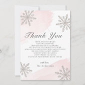 Silver Snowflakes Pink Baby Dusche Danke Karte (Vorderseite)