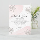 Silver Snowflakes Pink Baby Dusche Danke Karte (Stehend Vorderseite)