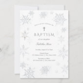 Silver Snowflakes Taufe Einladung (Vorderseite)