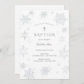 Silver Snowflakes Taufe Einladung (Vorne/Hinten)