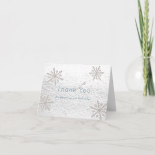 Silver Snowflakes White Snow Baby Dusche Blau Dankeskarte